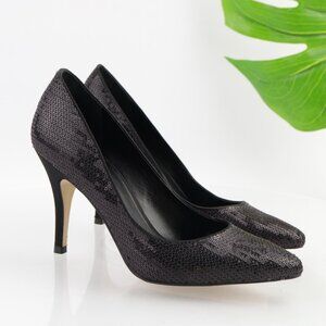 Banana Republic Womens Pump Size 7.5 Black Sequins Pointed High Heel Dress Shoes